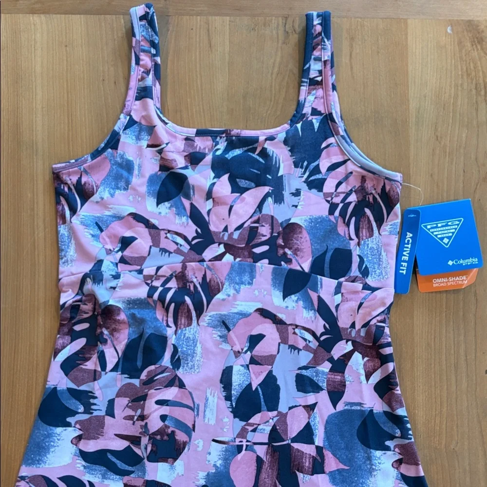 Columbia Women’s XS lavender Navy Floral Activewear Fit Dress Omni-Wick UPF New - Picture 2 of 6